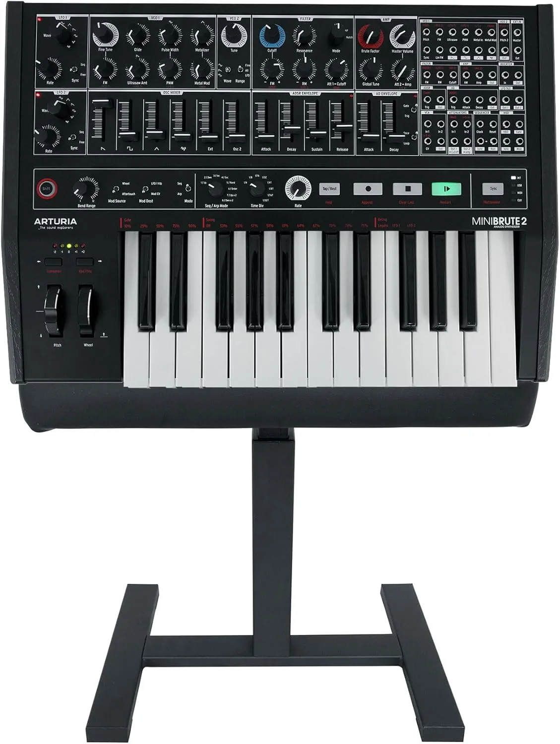 Audiosavings Bundle: Arturia Minibrute 2 NOIR USB MIDI Analog Synthesizer Monosynth Mini Brute Two Bundle with Rockville AIR-BENCH Keyboard/Piano Bench Chair Hydraulic Air Lift Comfy Padding (2 Items)