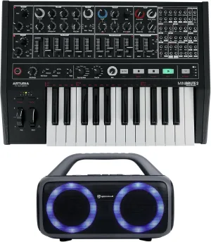 Audiosavings Bundle: Arturia Minibrute 2 NOIR USB MIDI Analog Synthesizer Monosynth Mini Brute Two Bundle with Rockville RPB50 Large and Loud Portable Bluetooth Speaker with LED Long Battery (2 Items)