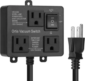 Automatic Vacuum Switch, Ortis Vacuum Switch for More Power Tools, Delay Vacuum On/Off to Prevent Circuit Overload and Tripping, Keep Your Workplace Cleaner, Better for Your Lung, Black