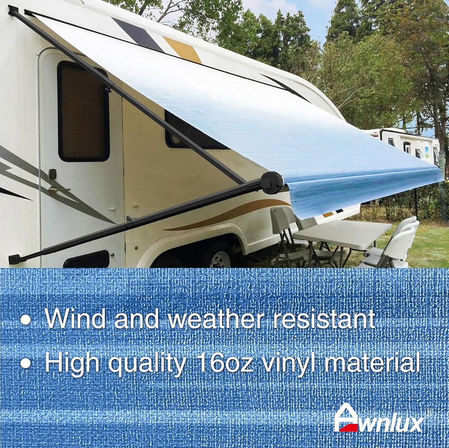 Awnlux Black Manual RV Awning Full Set Assemblies for RV, 5th Wheel, Travel Trailers, and Motorhome - RV Trailer Awning for Home or Camper-17x8Ft-Grey Fade