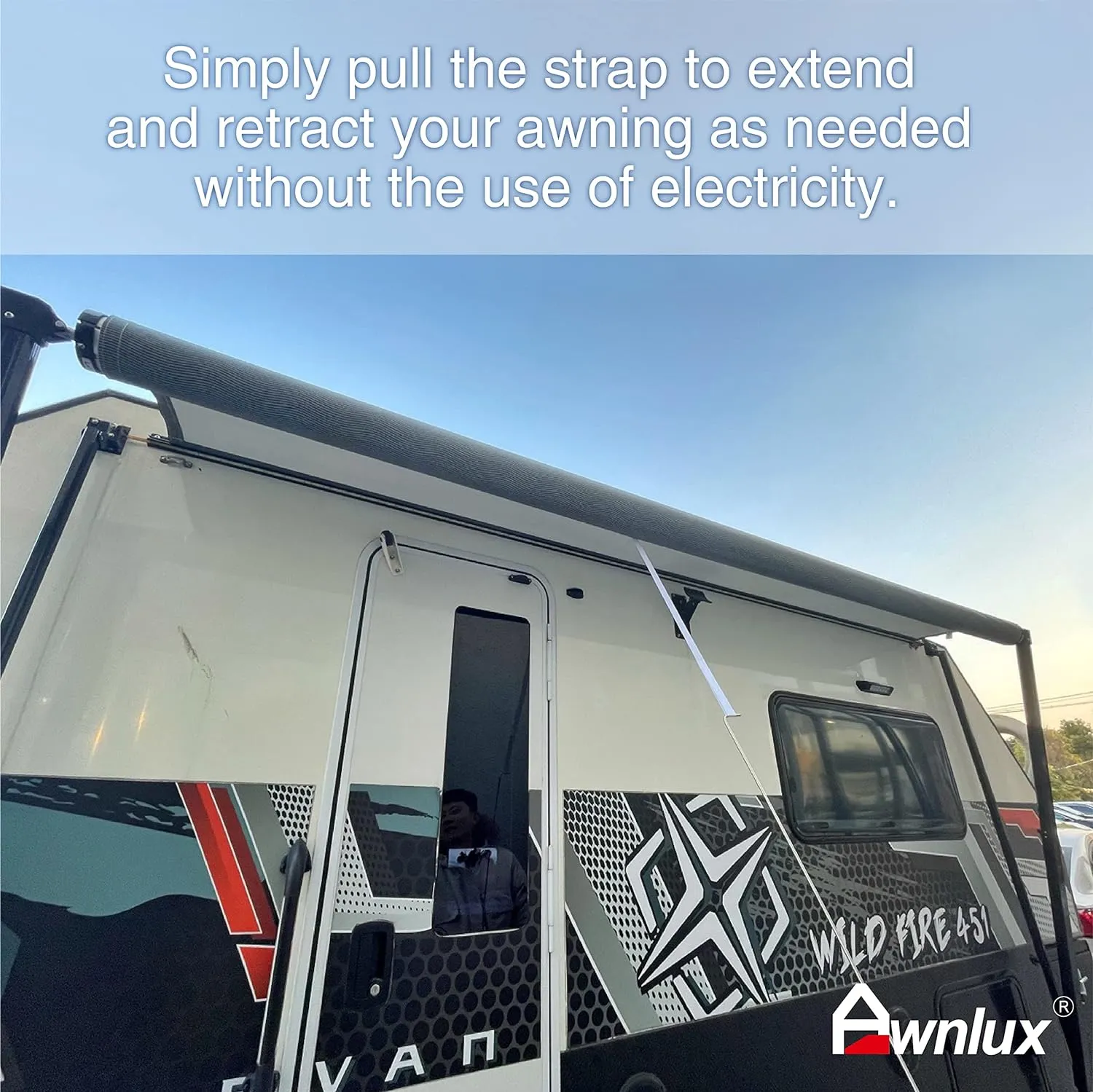 Awnlux Black Manual RV Awning Full Set Assemblies for RV, 5th Wheel, Travel Trailers, and Motorhome - RV Trailer Awning for Home or Camper-17x8Ft-Grey Fade