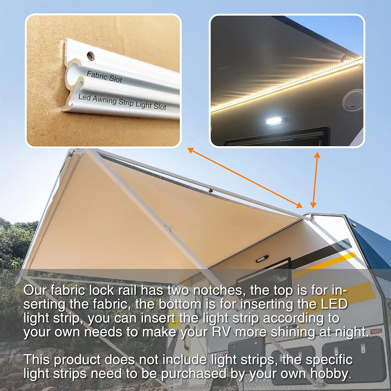 Awnlux White Manual Modular Retractable RV Awning Full Set Assemblies for RV, 5th Wheel, Travel Trailers, Toy Haulers, and Motorhome - RV Trailer Awning for Home or Camper - 18x8 Ft - Blue Strip