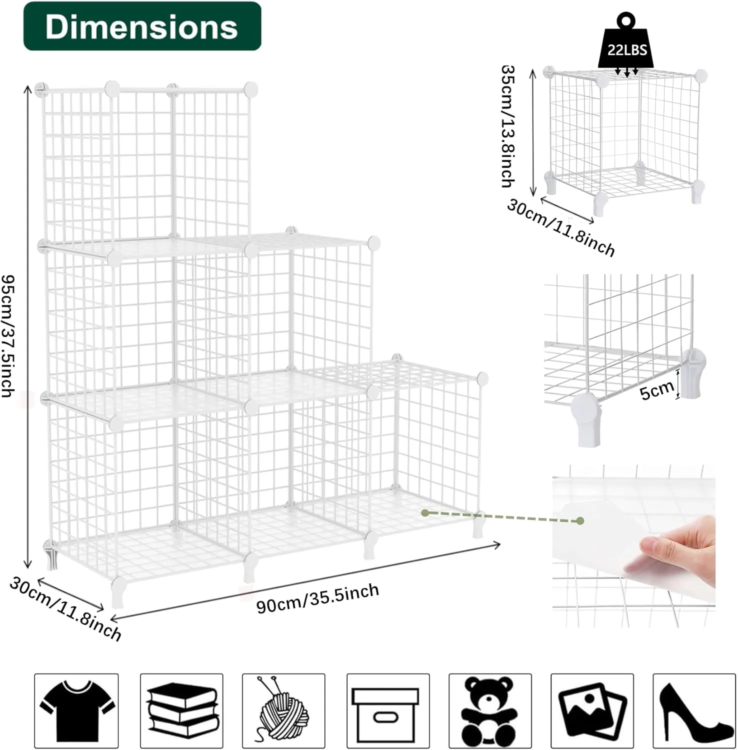 AWTATOS Wire Cube Storage Organizer, Closet Organizers and Storage, Metal 6 Cube Storage Shelves Bookshelf, Portable Closet Clothes Organizer for Bedroom, Home, Office, White