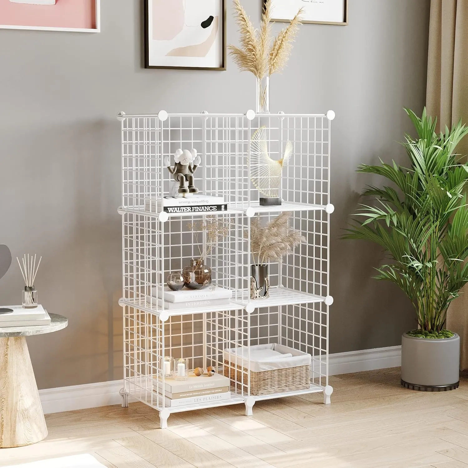 AWTATOS Wire Cube Storage Organizer, Closet Organizers and Storage, Metal 6 Cube Storage Shelves Bookshelf, Portable Closet Clothes Organizer for Bedroom, Home, Office, White