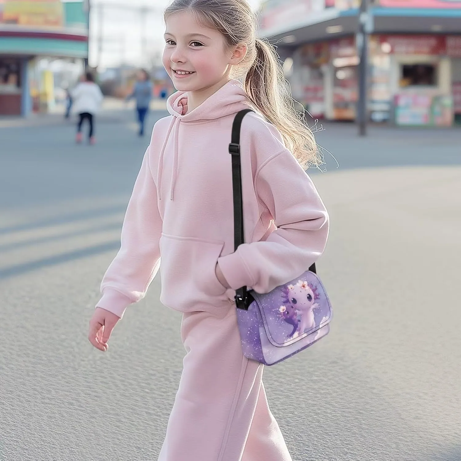 Axolotl Print Crossbody Bags for Girls Satchel Style Handbags for Toddler Polyester Crossbody Shoulder Bag with Adjustable Strap for Travel Outdoor