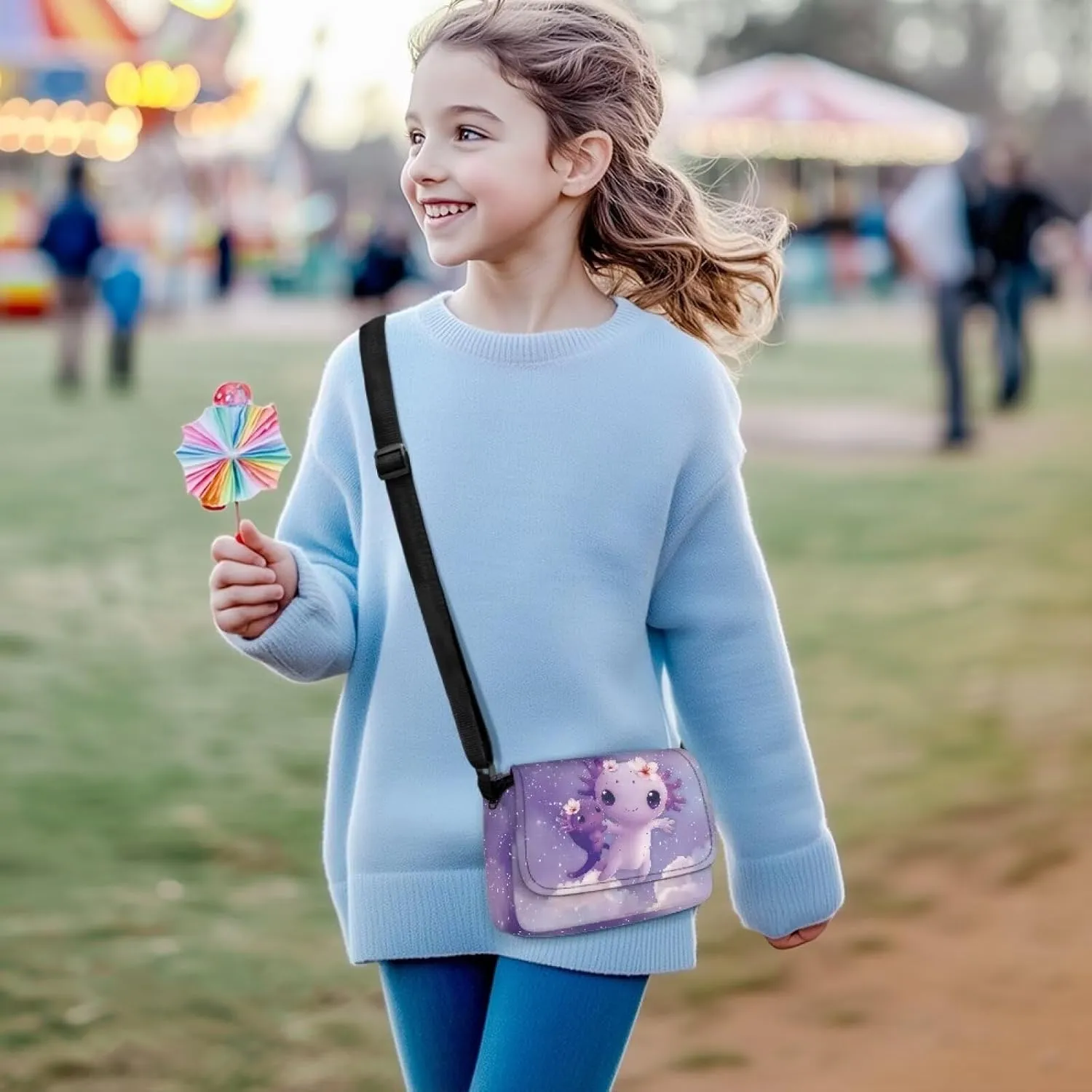 Axolotl Print Crossbody Bags for Girls Satchel Style Handbags for Toddler Polyester Crossbody Shoulder Bag with Adjustable Strap for Travel Outdoor