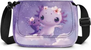 Axolotl Print Crossbody Bags for Girls Satchel Style Handbags for Toddler Polyester Crossbody Shoulder Bag with Adjustable Strap for Travel Outdoor
