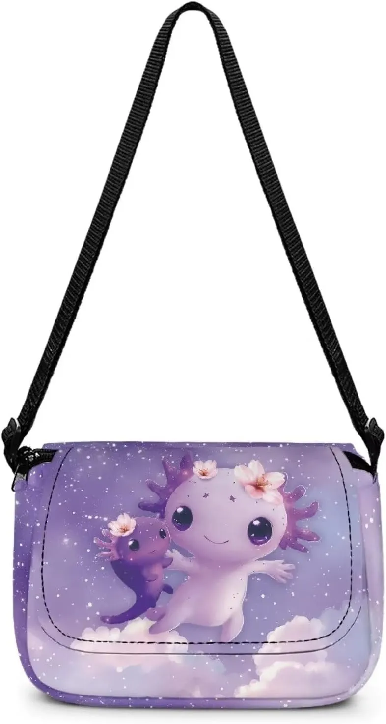 Axolotl Print Crossbody Bags for Girls Satchel Style Handbags for Toddler Polyester Crossbody Shoulder Bag with Adjustable Strap for Travel Outdoor