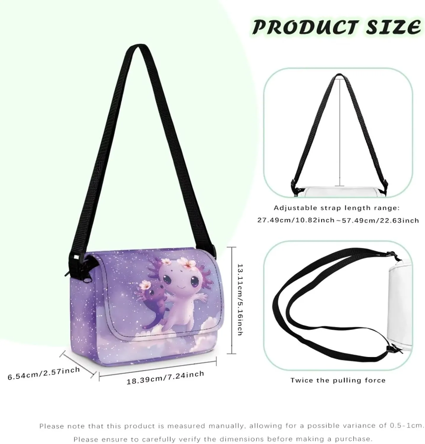 Axolotl Print Crossbody Bags for Girls Satchel Style Handbags for Toddler Polyester Crossbody Shoulder Bag with Adjustable Strap for Travel Outdoor