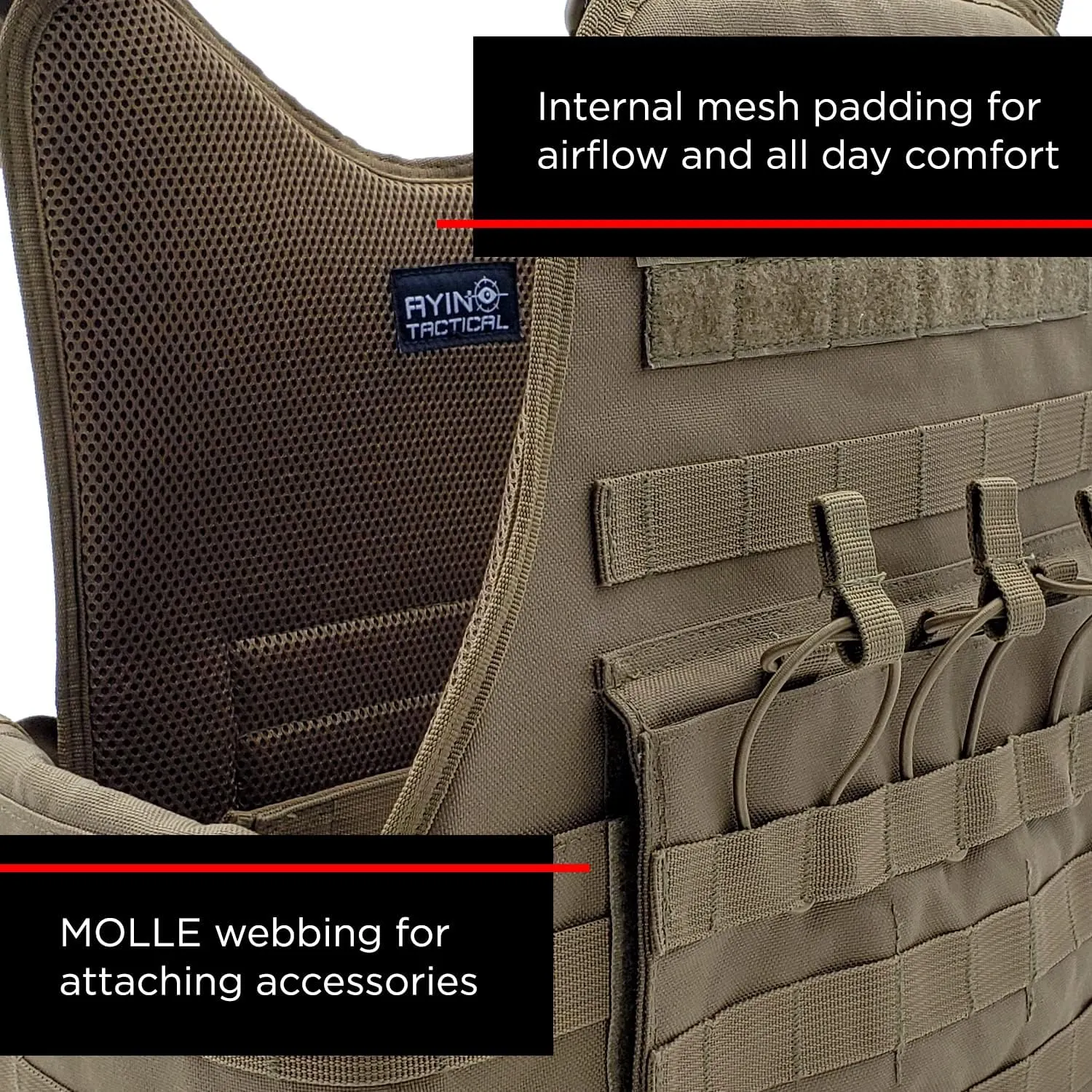 AYIN MOLLE Breathable Outdoor Vest with Hook and Loop attachment points