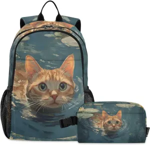 Backpack Cat Bond Cute for School Boys Girls and Teens, Backpack for Men and Women, Lightweight Bookbag with Lunch Box Travel Laptop Daypack 18.5 x 11.8 In