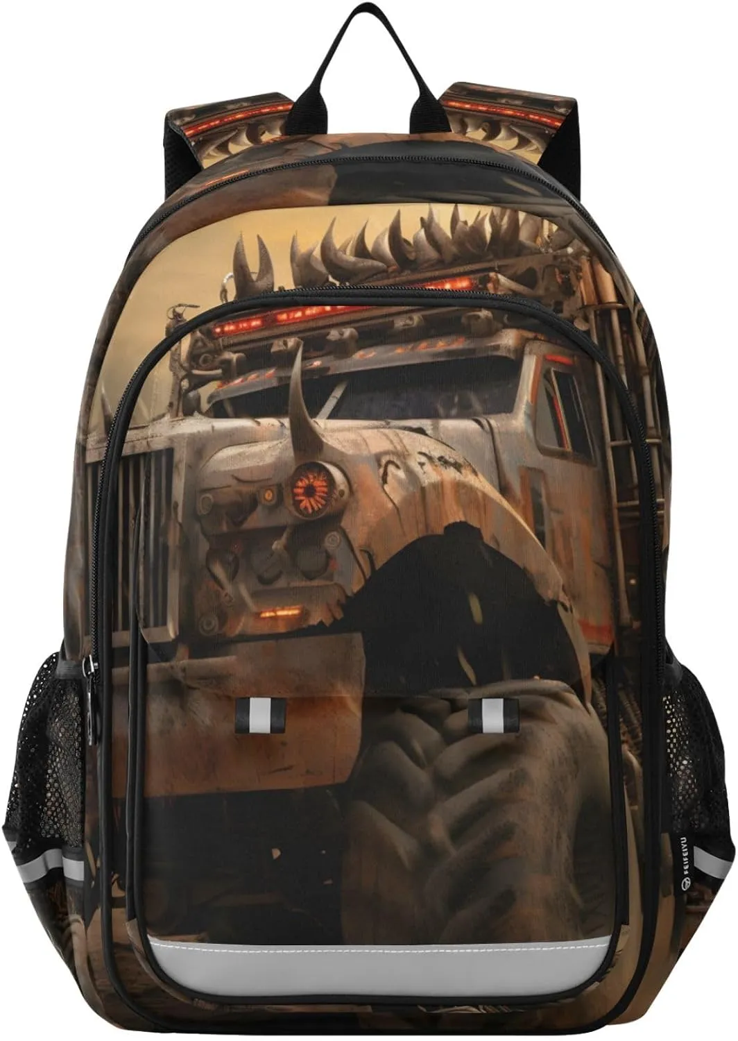 Backpack Cool Monster Truck Mad for Men Women Travel Laptop Daypack Shoulder Bag Book Bag Cool Funny Cute Backpack with Reflective Strip 12.9 ×17.7 In