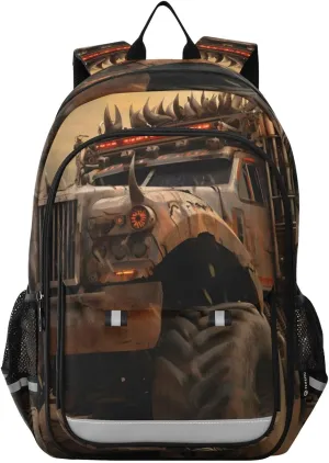Backpack Cool Monster Truck Mad for Men Women Travel Laptop Daypack Shoulder Bag Book Bag Cool Funny Cute Backpack with Reflective Strip 12.9 ×17.7 In