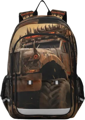 Backpack Cool Monster Truck Mad Travel Laptop Daypack Shoulder Bag Book Bag Daypack with Reflective Strip 12.9 ×17.7 In