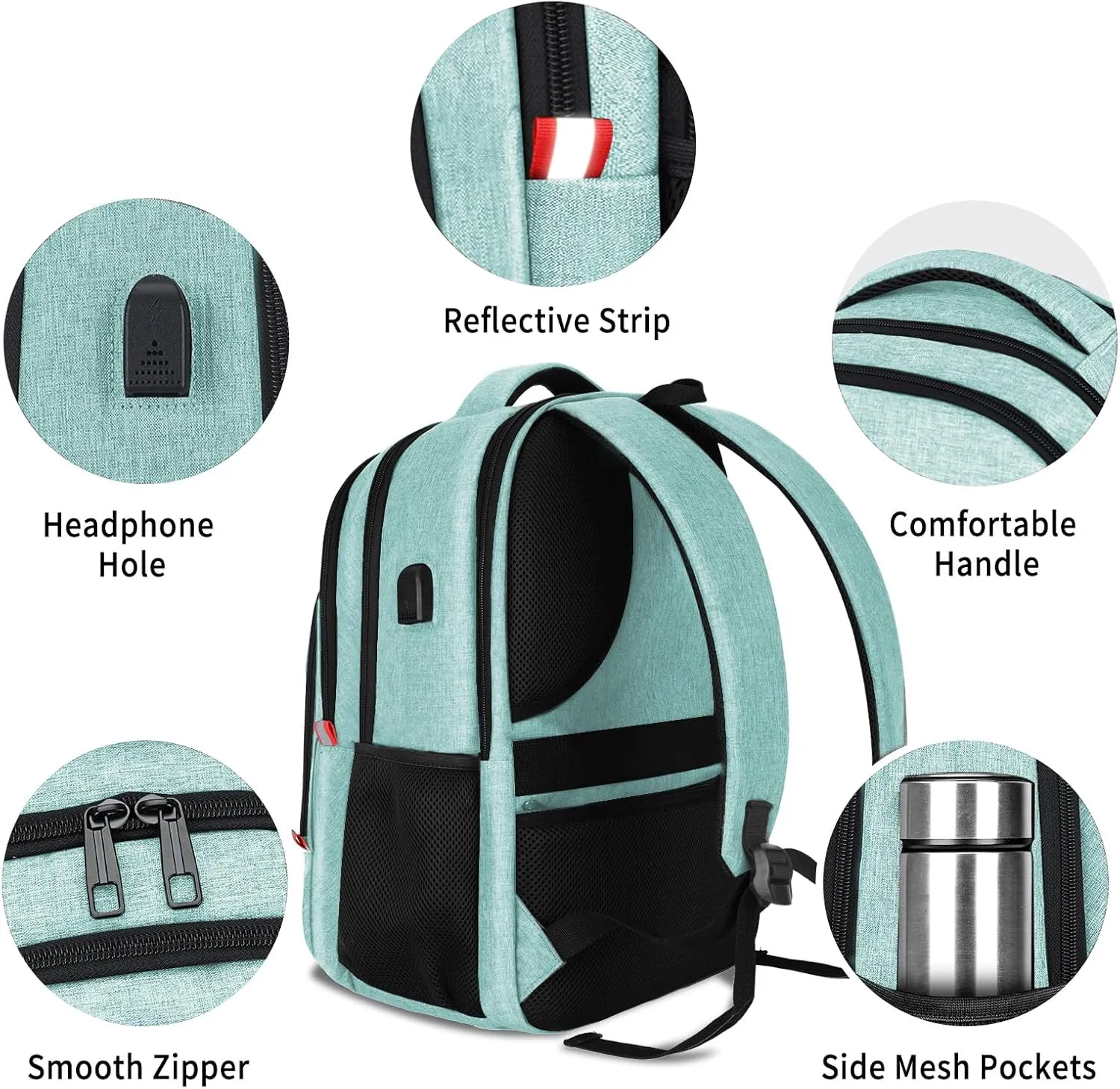 Backpack for Women Men, Travel School Backpacks for Teen Boys, Bookbag with USB Charging Port, Anti Theft College Backpack Fits 15.6 Inch Laptop, Casual Work Business Back Pack, Cyan