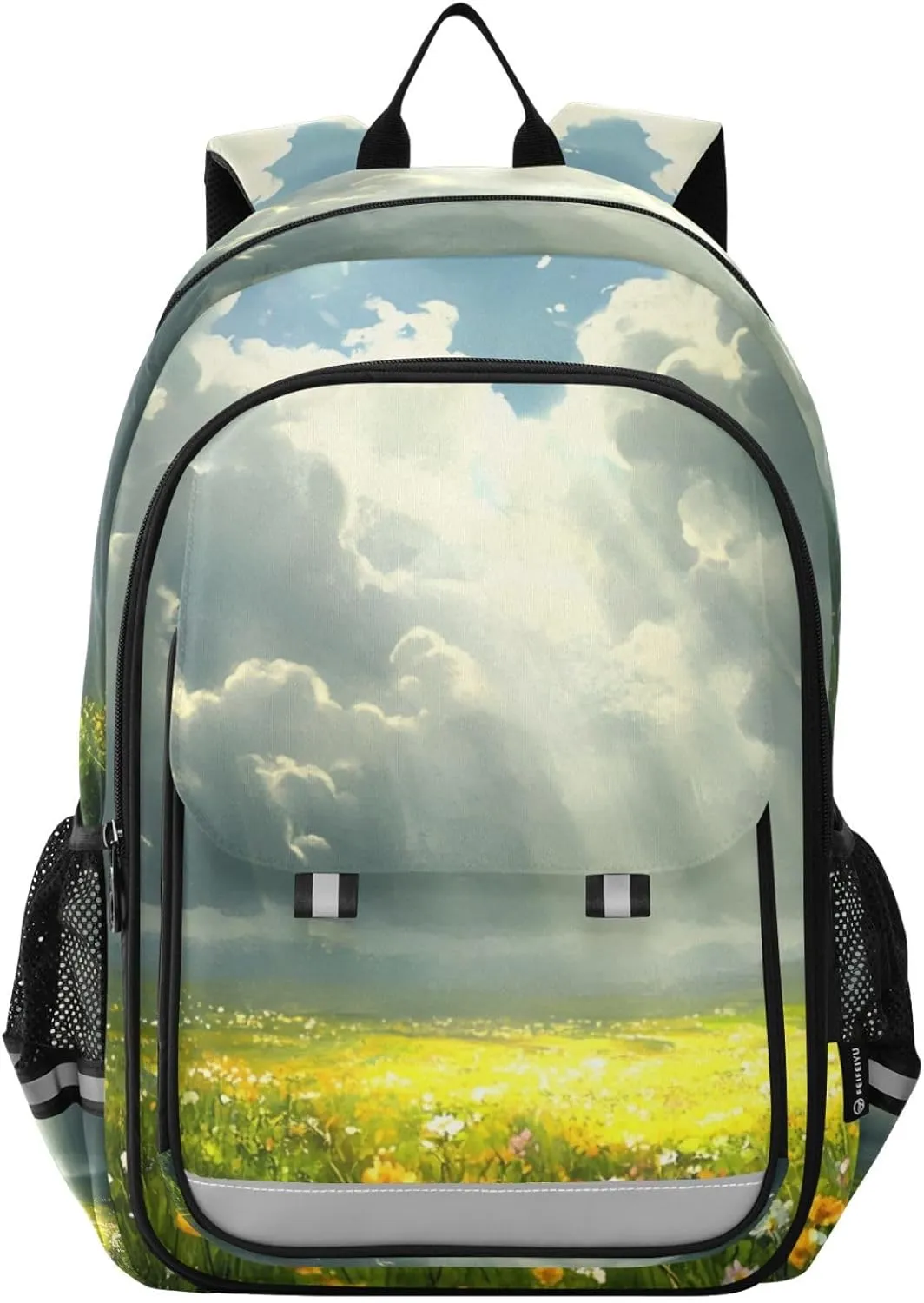 Backpack Grassland Flowers Landscape Travel Laptop Daypack Shoulder Bag Book Bag Daypack with Reflective Strip 12.9 ×17.7 In