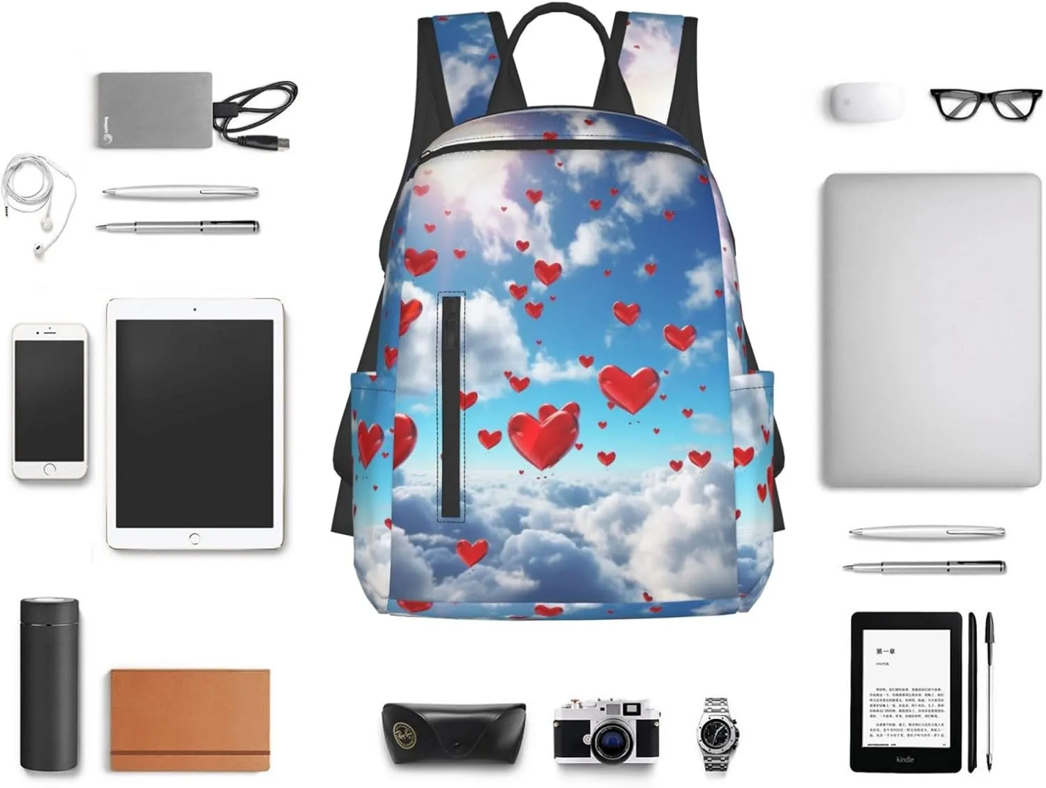 Backpack hearts in the sky Travel Casual Laptop Backpack Adjustable Hiking Daypack for Men Women