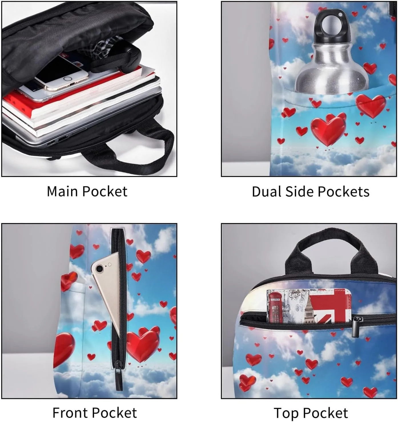 Backpack hearts in the sky Travel Casual Laptop Backpack Adjustable Hiking Daypack for Men Women