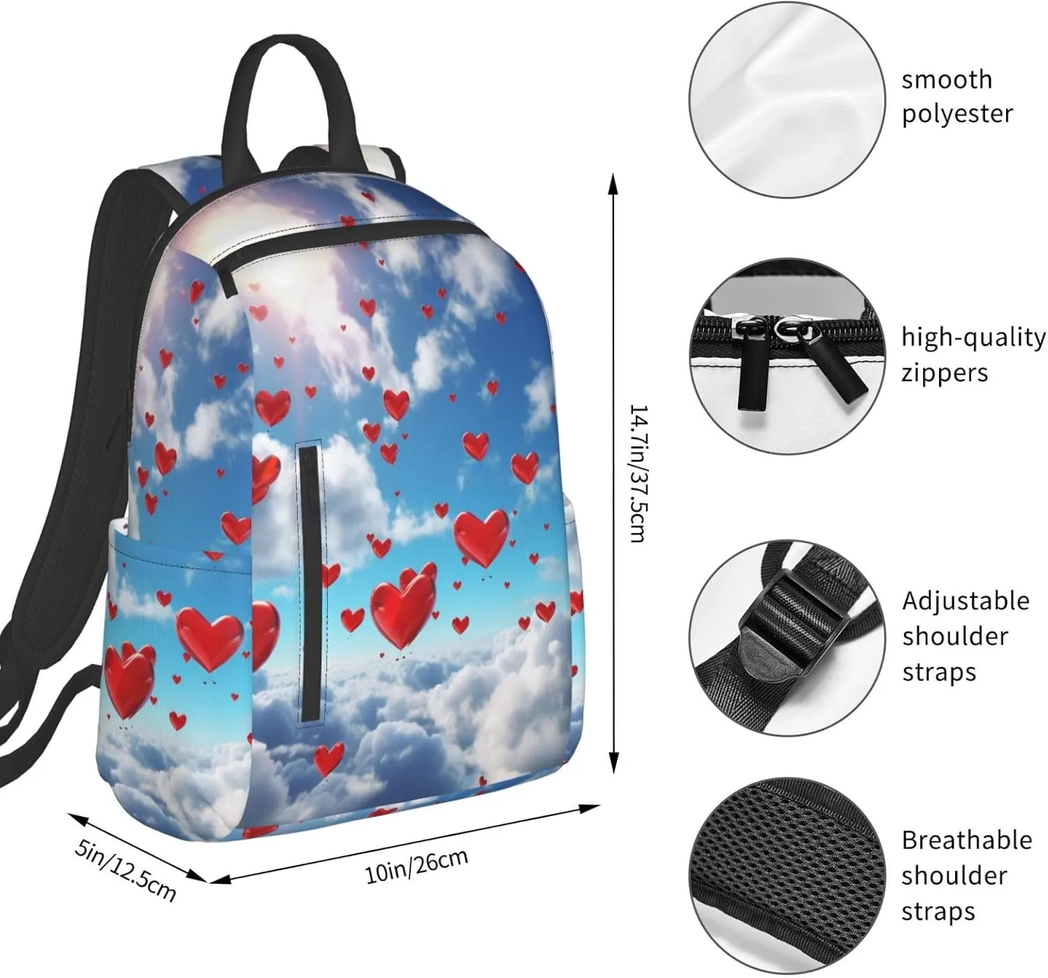 Backpack hearts in the sky Travel Casual Laptop Backpack Adjustable Hiking Daypack for Men Women
