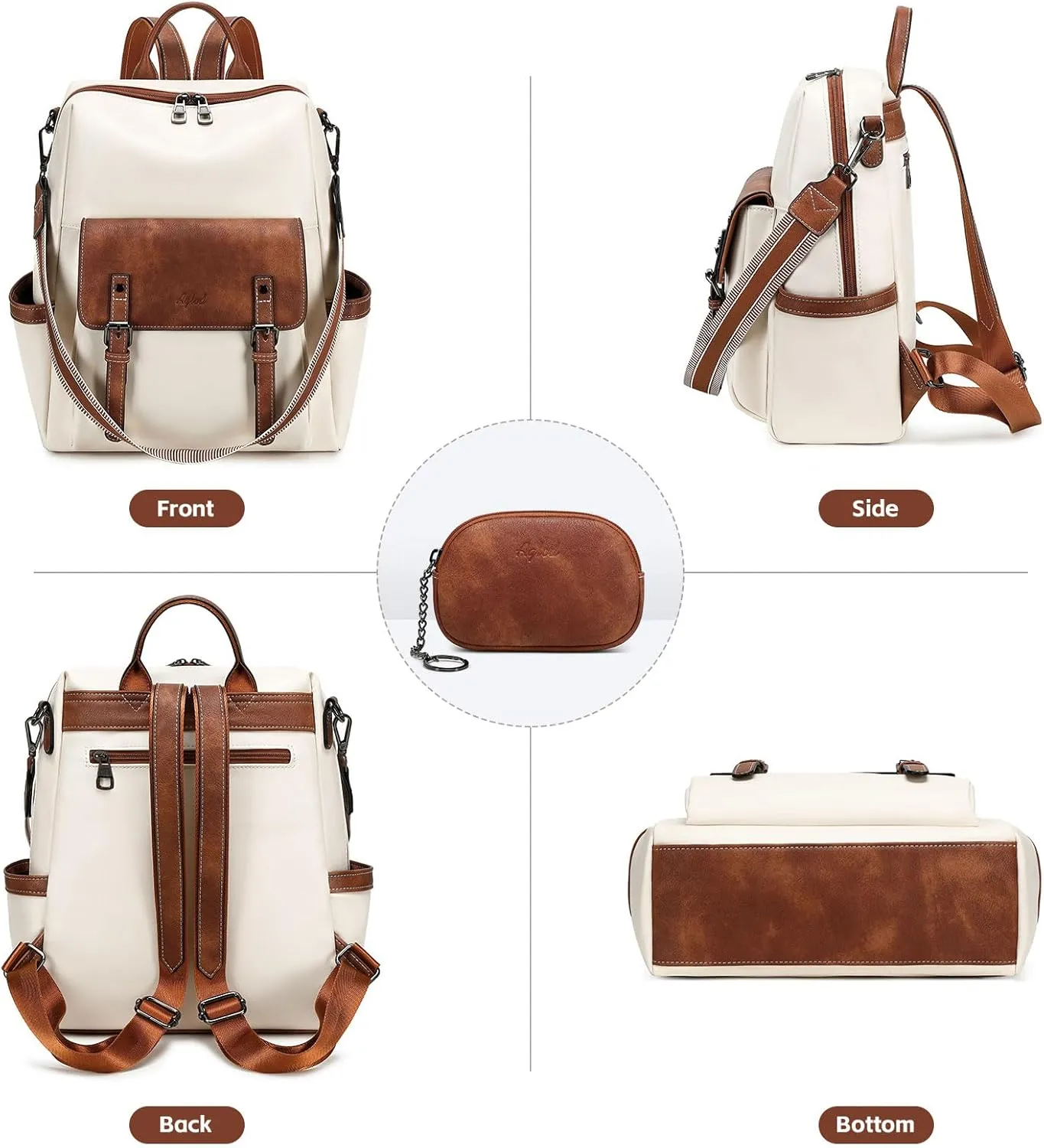 Backpack Purse for Women PU Leather Back Packs Designer Ladies Shoulder Bag Fashion Faux Work Travel Handbags