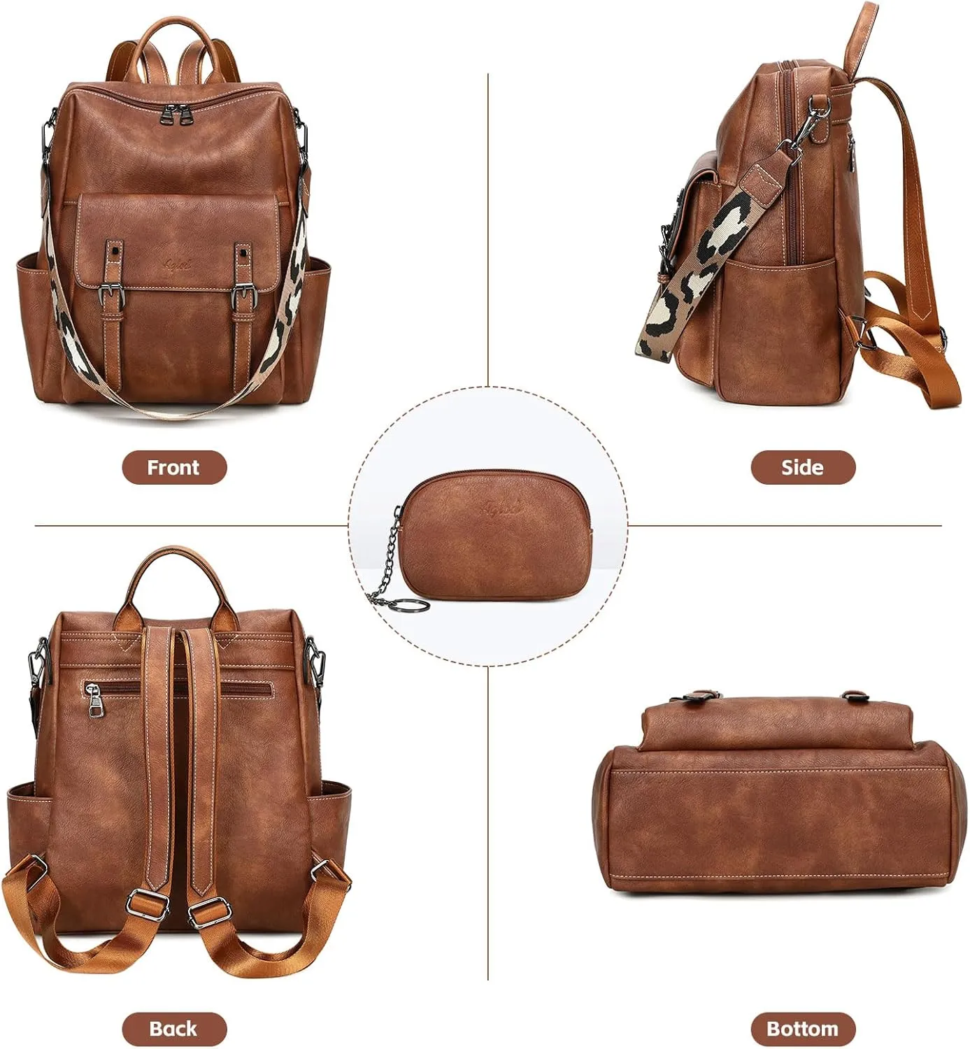 Backpack Purse for Women PU Leather Back Packs Designer Ladies Shoulder Bag Fashion Faux Work Travel Handbags