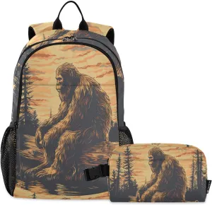 Backpack Sasquatch Forest Log Book Bag Daypack Shoulder Bag Lightweight Back Pack with Lunch Box Travel Laptop Daypack 18.5 x 11.8 In