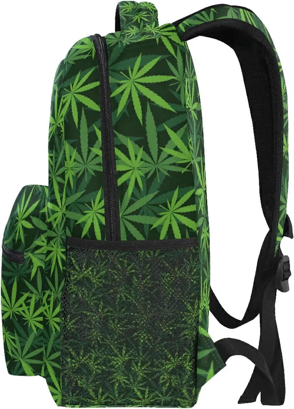 Backpack Travel Green Weed Leaves Print School Bookbags Shoulder Laptop Daypack College Bag for Womens Mens Boys Girls