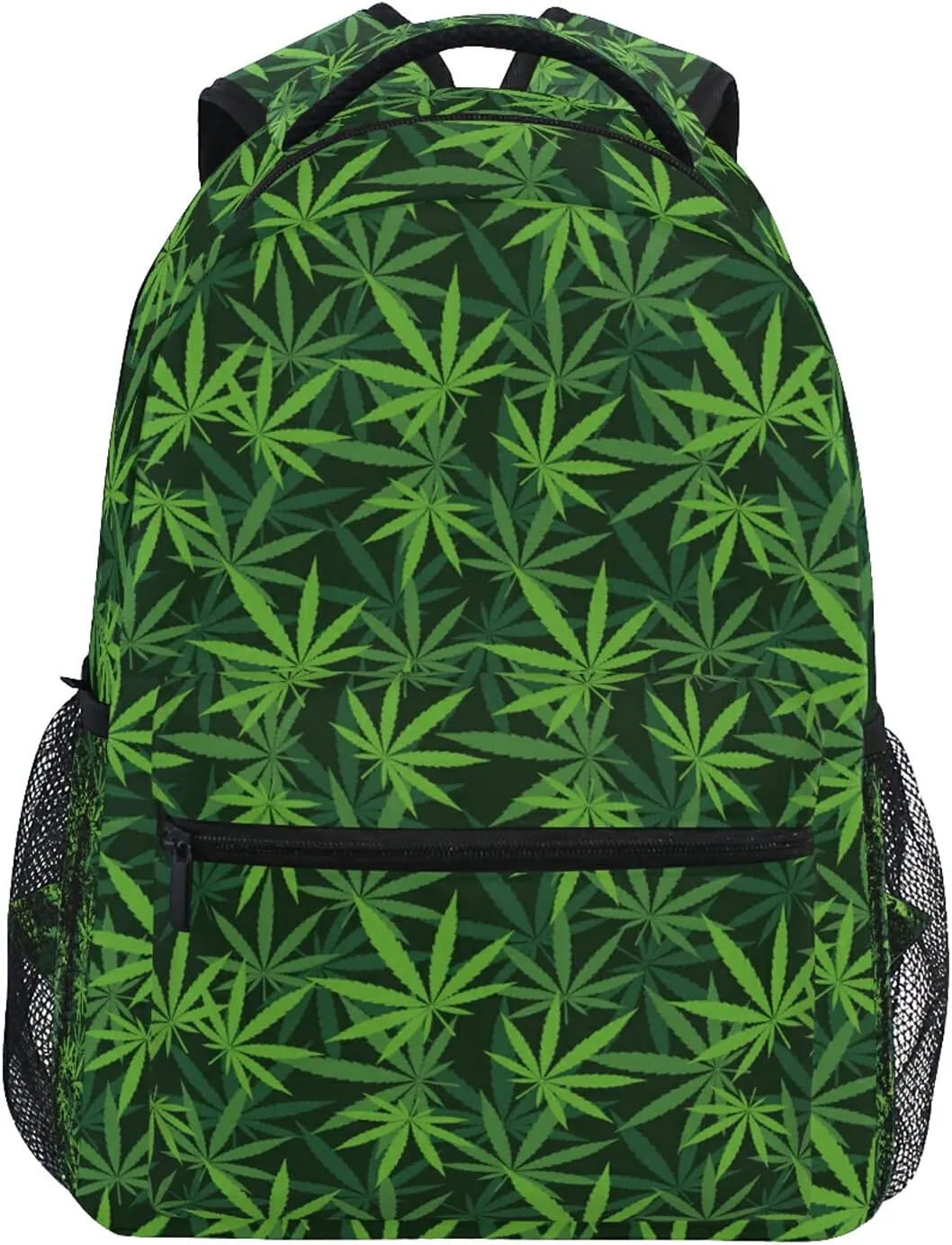 Backpack Travel Green Weed Leaves Print School Bookbags Shoulder Laptop Daypack College Bag for Womens Mens Boys Girls