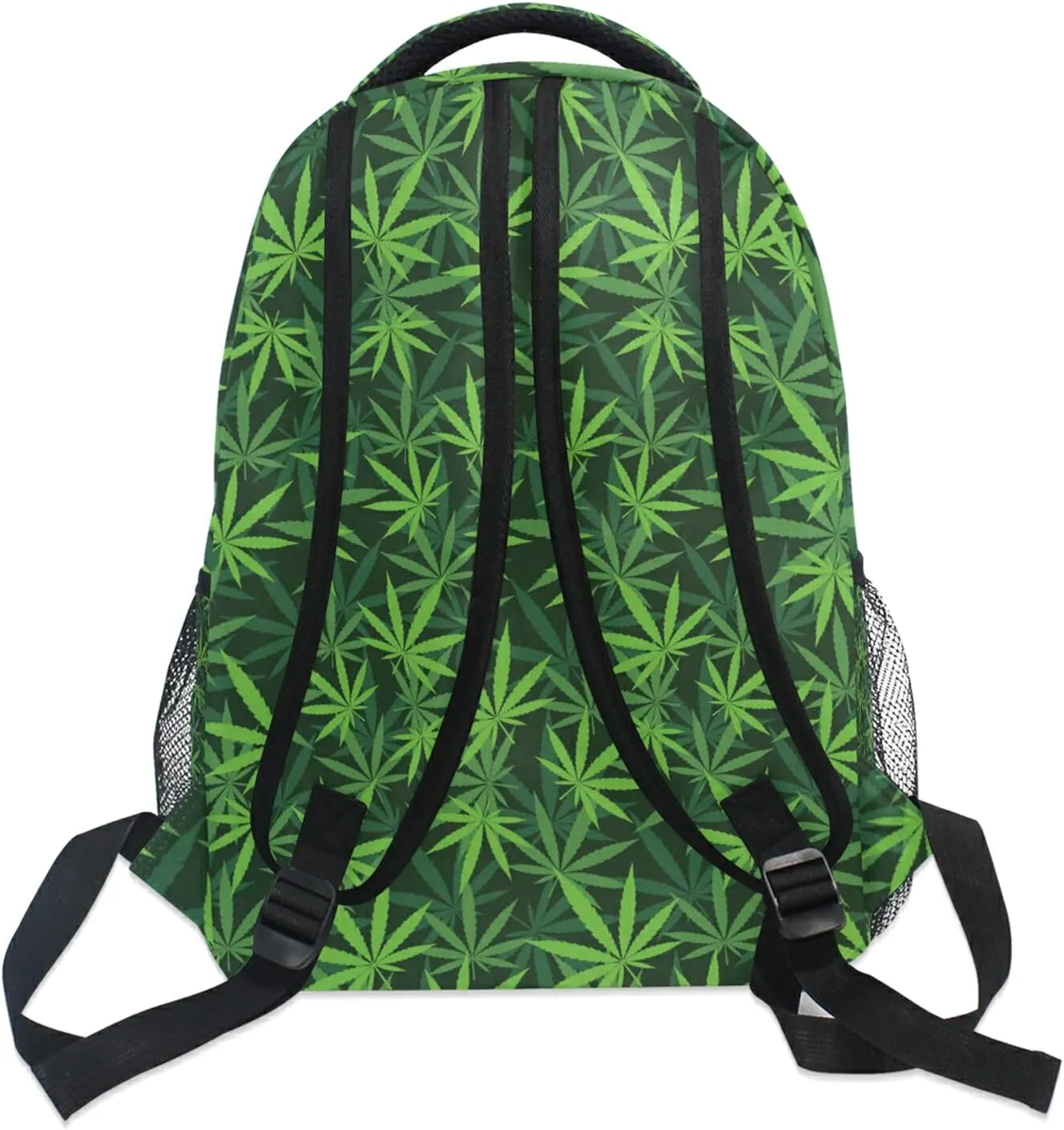 Backpack Travel Green Weed Leaves Print School Bookbags Shoulder Laptop Daypack College Bag for Womens Mens Boys Girls