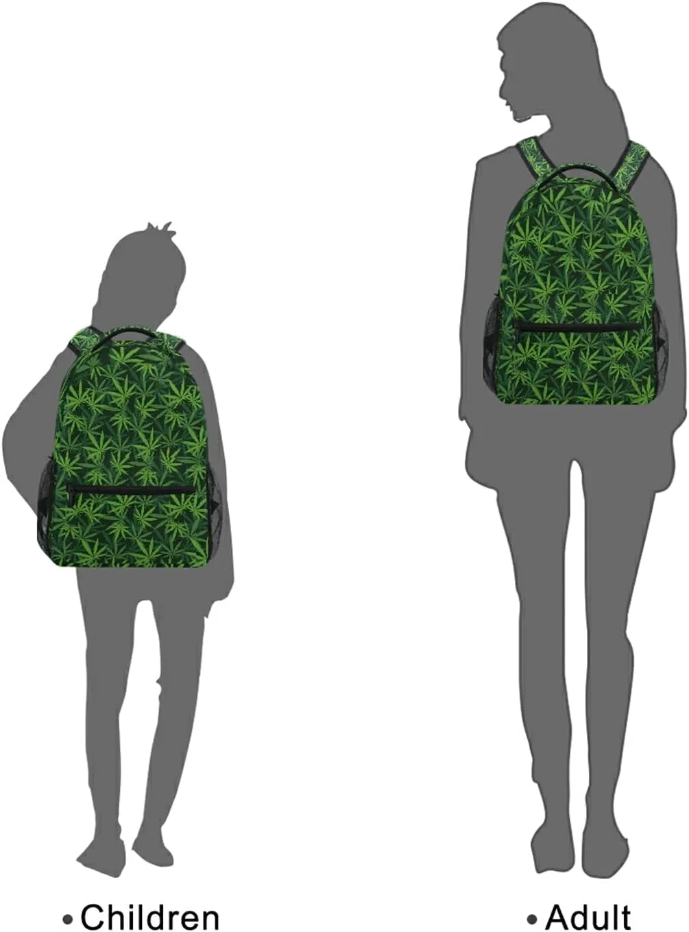 Backpack Travel Green Weed Leaves Print School Bookbags Shoulder Laptop Daypack College Bag for Womens Mens Boys Girls