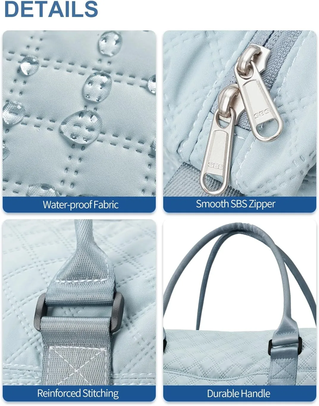 BAGAIL Travel Duffel Bag, Weekender Bags for Women, Overnight Gym Carry On Tote Bag with Wet Pocket, Hospital Mom Bag for Labor and Delivery - Extra Large, Grid-Light Blue