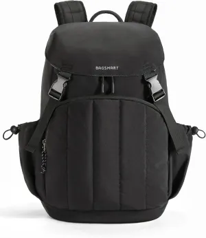 BAGSMART Backpack for Women, Wide Opening Travel Backpack, College Backpack for 15.6 Inch, Water-Resistant Quilted Daypack Lightweight Bookbag, Black