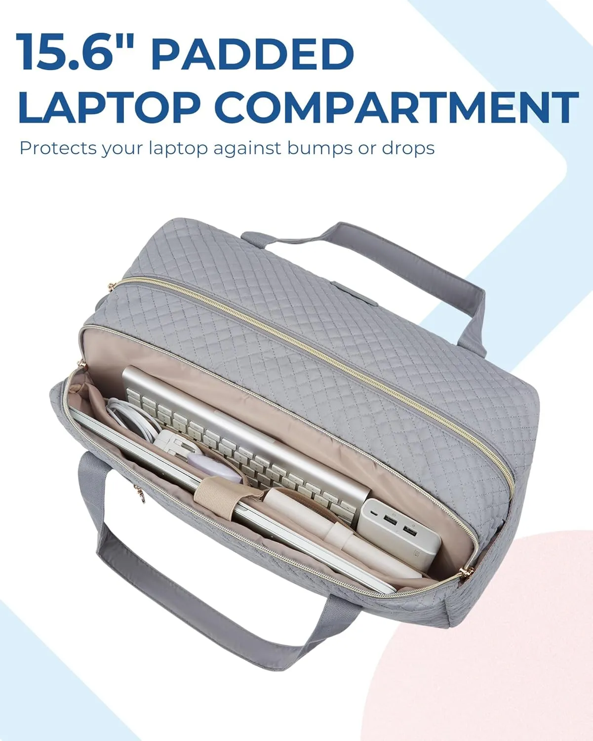BAGSMART Travel Duffle Bag 31L Quilted Weekender Overnight Bag for Women with Laptop Compartment, Large Carry On Airport Bag with Wet Pocket & Shoe Bag for Business Trips, Sports (Grey)