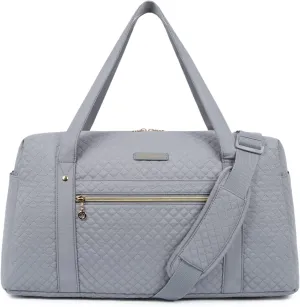 BAGSMART Travel Duffle Bag 31L Quilted Weekender Overnight Bag for Women with Laptop Compartment, Large Carry On Airport Bag with Wet Pocket & Shoe Bag for Business Trips, Sports (Grey)