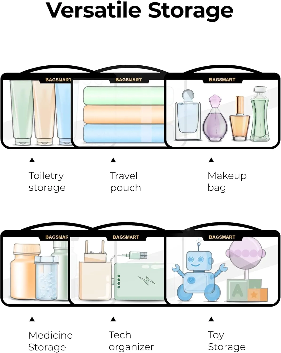 BAGSMART TSA Approved Toiletry Bag, Clear Travel Toiletry Bag, Makeup Cosmetic Pouch Bag for Women Quart Size Compliant Bag Organizer for Travel Essentials (Black Pack of 2,)