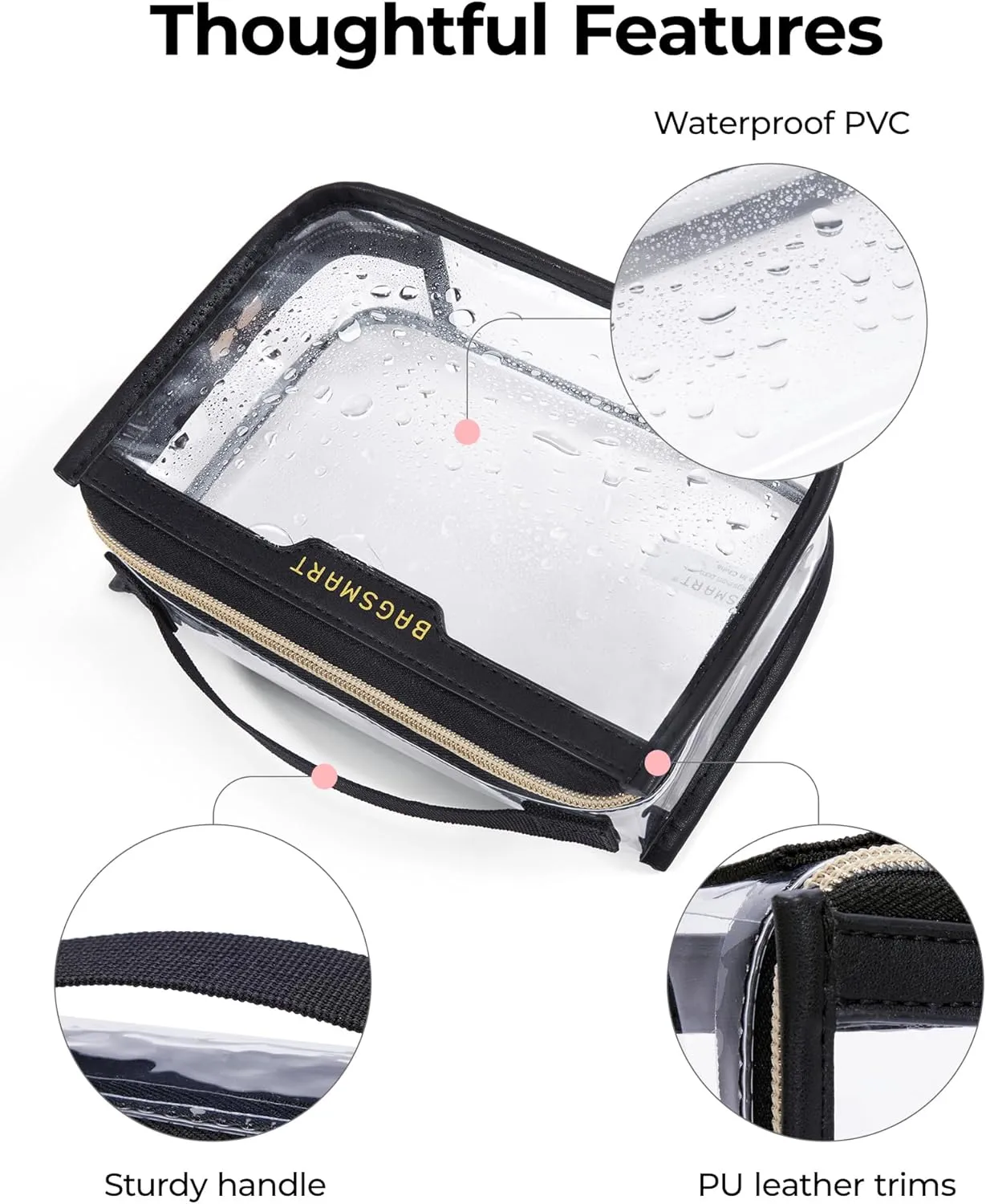 BAGSMART TSA Approved Toiletry Bag, Clear Travel Toiletry Bag, Makeup Cosmetic Pouch Bag for Women Quart Size Compliant Bag Organizer for Travel Essentials (Black Pack of 2,)