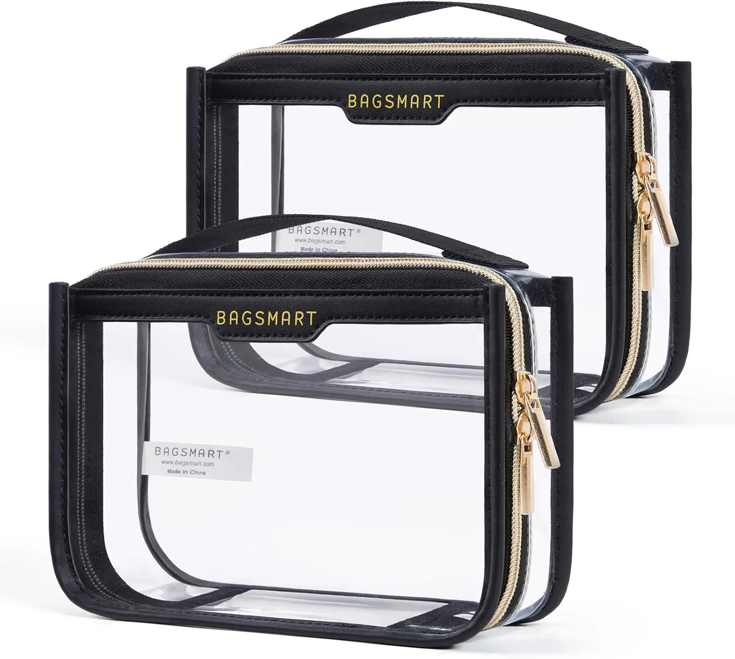 BAGSMART TSA Approved Toiletry Bag, Clear Travel Toiletry Bag, Makeup Cosmetic Pouch Bag for Women Quart Size Compliant Bag Organizer for Travel Essentials (Black Pack of 2,)