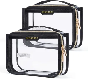 BAGSMART TSA Approved Toiletry Bag, Clear Travel Toiletry Bag, Makeup Cosmetic Pouch Bag for Women Quart Size Compliant Bag Organizer for Travel Essentials (Black Pack of 2,)