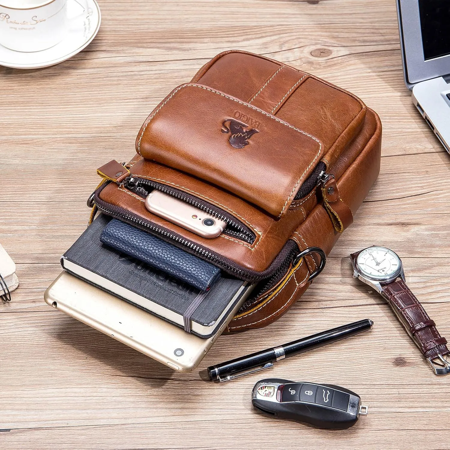 BAIGIO Genuine Leather Small Messenger Bag for Men Crossbody Shoulder Bag for Ipad MIni Handbag Man Purse for Daily Business
