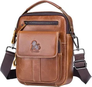 BAIGIO Genuine Leather Small Messenger Bag for Men Crossbody Shoulder Bag for Ipad MIni Handbag Man Purse for Daily Business