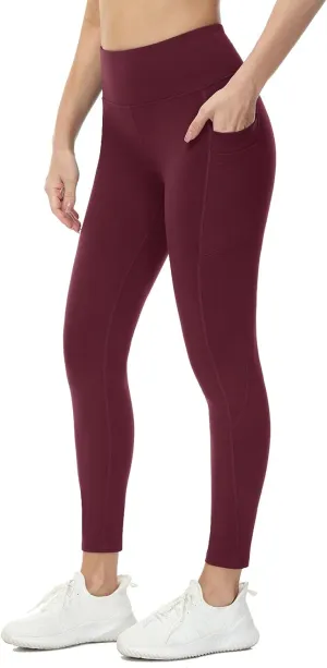 baleaf Fleece Lined Leggings Women Water Resistant 25" Petite Winter Warm Legging Thermal Running Tights Yoga Hiking Pants Red Wine XS
