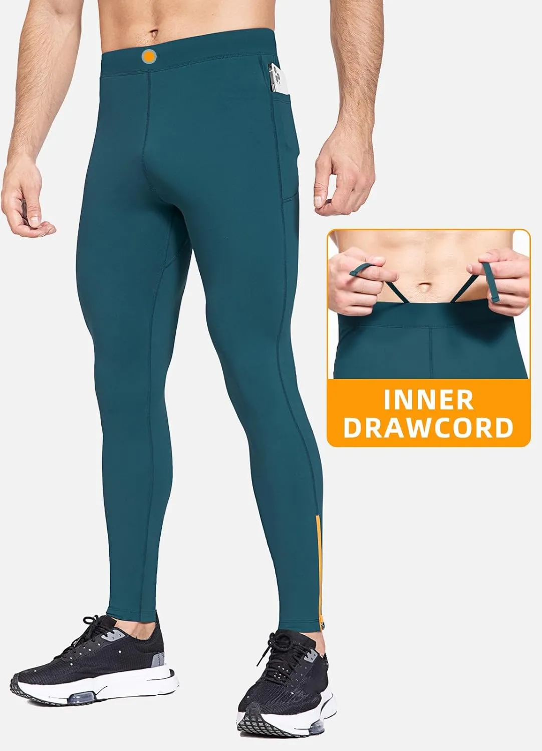 baleaf Men's Winter Running Tights Thermal Cycling Pants Water Resistant Fleece Leggings Zipper Pockets Cold Weather Gear