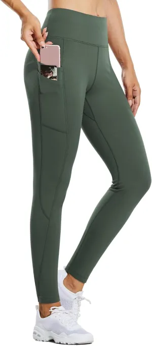 baleaf Thermal Leggings for Women Fleece Lined Waterproof Winter Hiking Pants Warm Tights Cold Weather Running Gear Army Green 2XL