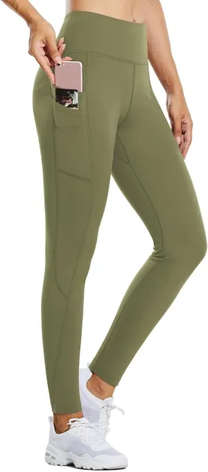 baleaf Women's Winter Leggings Fleece Lined Waterproof Thermal Hiking Pants Warm Tights Running Gear Cold Weather Olive Green XS