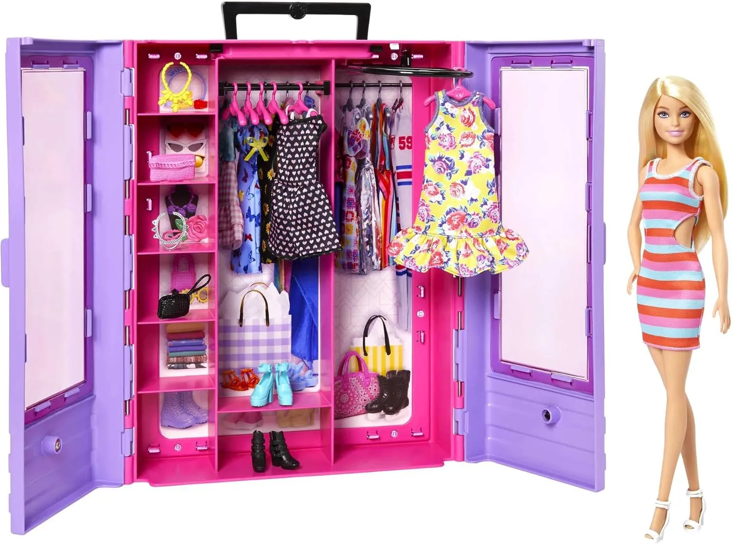 Barbie Doll & Playset, Fashionistas Ultimate Closet with Clothes (3 Outfits) & Fashion Accessories Including 6 Hangers