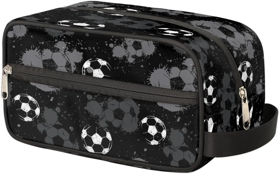 Bardic Travel Toiletry Bag for Boys Men, Waterproof Hanging Dopp Kit for Women, Soccer Shaving Bag with Large Capacity for Travel,Sports Shower (Black White)