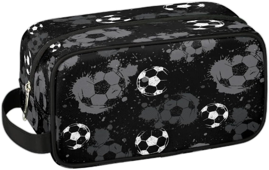 Bardic Travel Toiletry Bag for Boys Men, Waterproof Hanging Dopp Kit for Women, Soccer Shaving Bag with Large Capacity for Travel,Sports Shower (Black White)