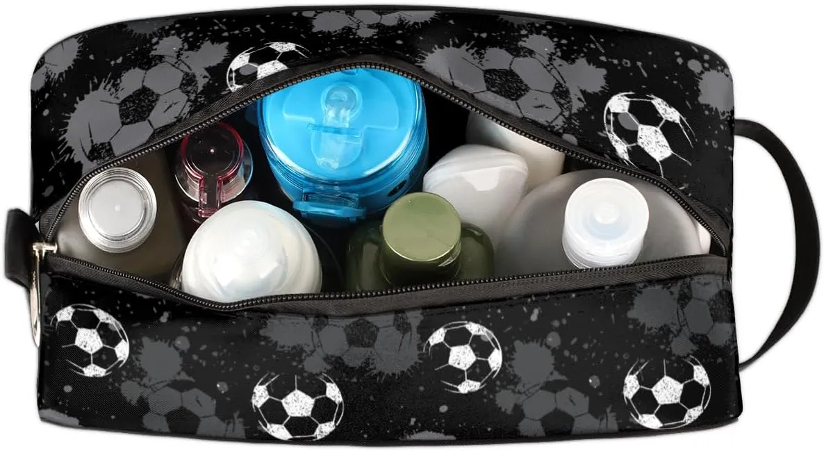 Bardic Travel Toiletry Bag for Boys Men, Waterproof Hanging Dopp Kit for Women, Soccer Shaving Bag with Large Capacity for Travel,Sports Shower (Black White)