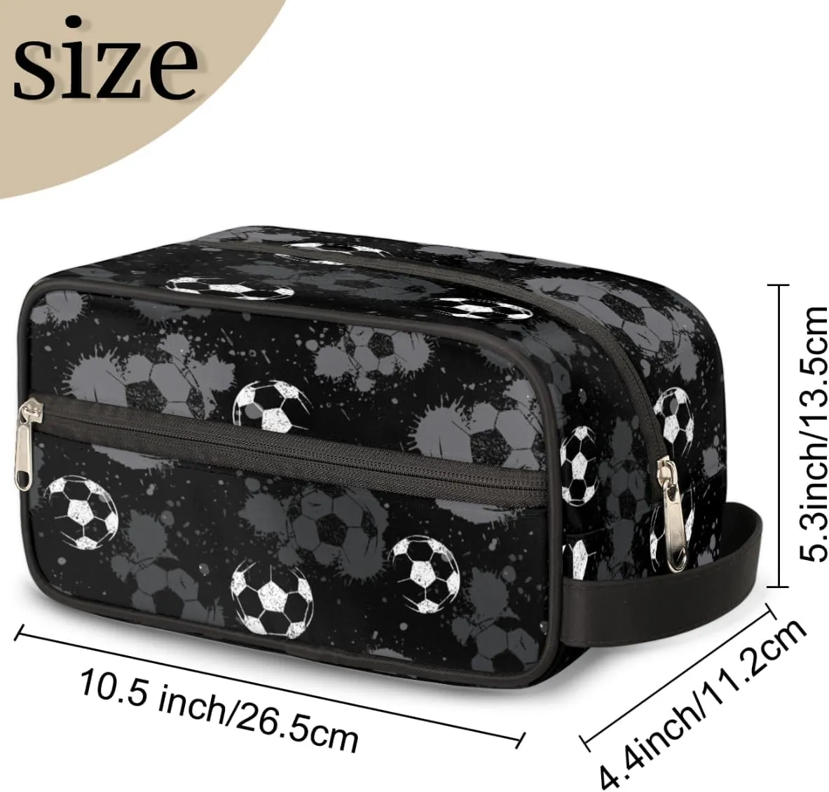 Bardic Travel Toiletry Bag for Boys Men, Waterproof Hanging Dopp Kit for Women, Soccer Shaving Bag with Large Capacity for Travel,Sports Shower (Black White)