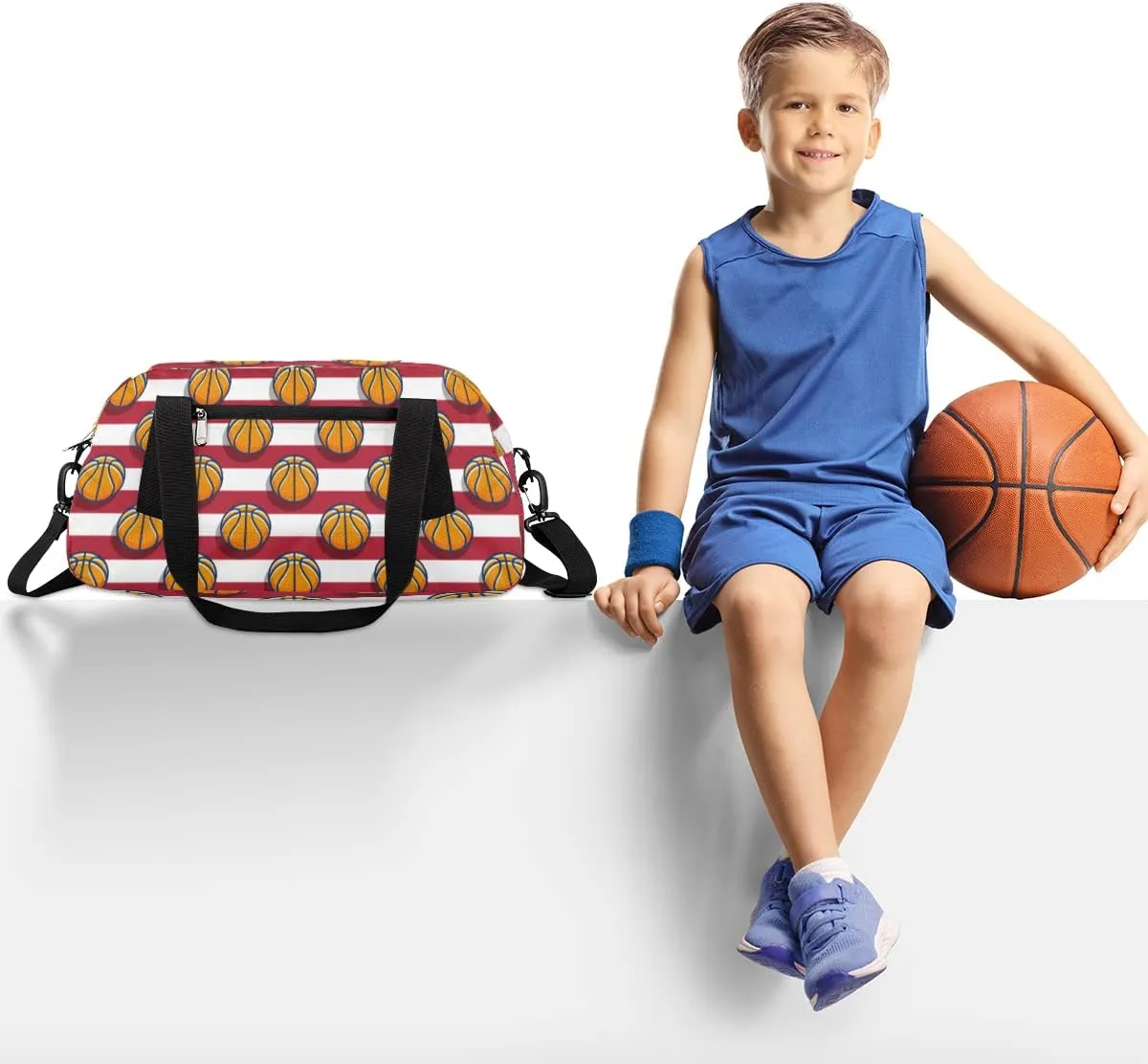 Basketball Kids Duffel Bag for Girls Boys Teens, Streaks Red Dance Bag Overnight Small Duffel Bag Carry On Weekend Sports Gym Travel Bag for School Practice Gymnastics Ballet